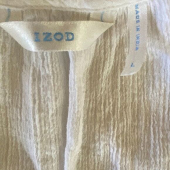 Izod Boho Cotton Crochet Short Sleeve Square Neck Womens Top Size L - Picture 6 of 8